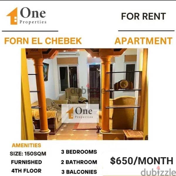 FURNISHED APARTMENT FOR RENT IN FORN EL CHEBEK 0