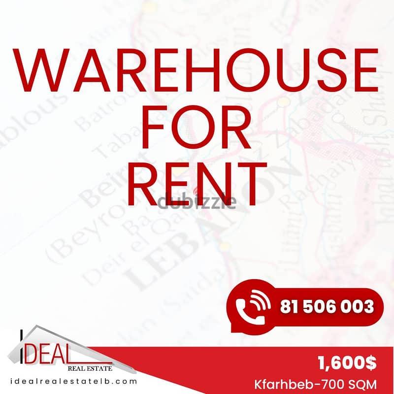 700 sqm Warehouse for rent in Kfarhbab REF#FD18059 0