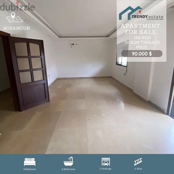 apartment for sale in bchamoun شقة للبيع في بشامون مع تراس قرب الساحة 0