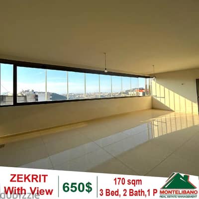 170 sqm Apartment for rent in Zikrit with partial Sea & Mountains.