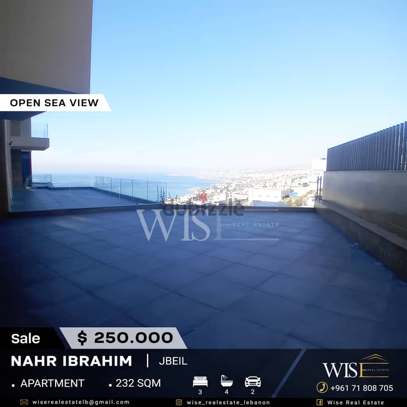  232 SQM Apartment with terrace for SALE in Nahr Ibrahim! 0