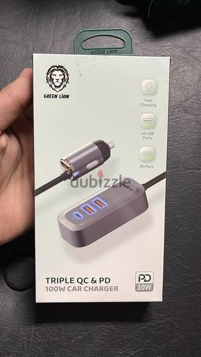 Green lion triple QC&PD 100w car charger original & good price