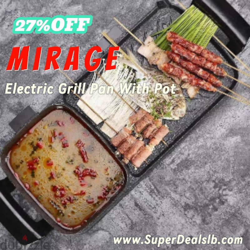 Mirage Electric Grill Pan With Pot 1500 W 0