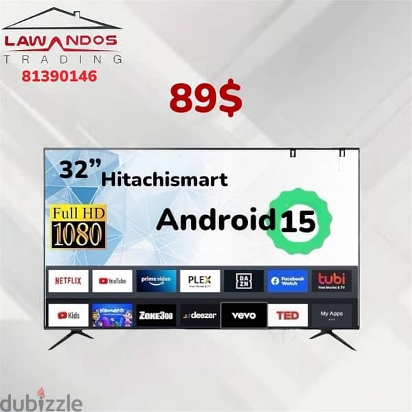 Led 32” HITACHISMART smart  ANDROID 15 مع كفالة 0