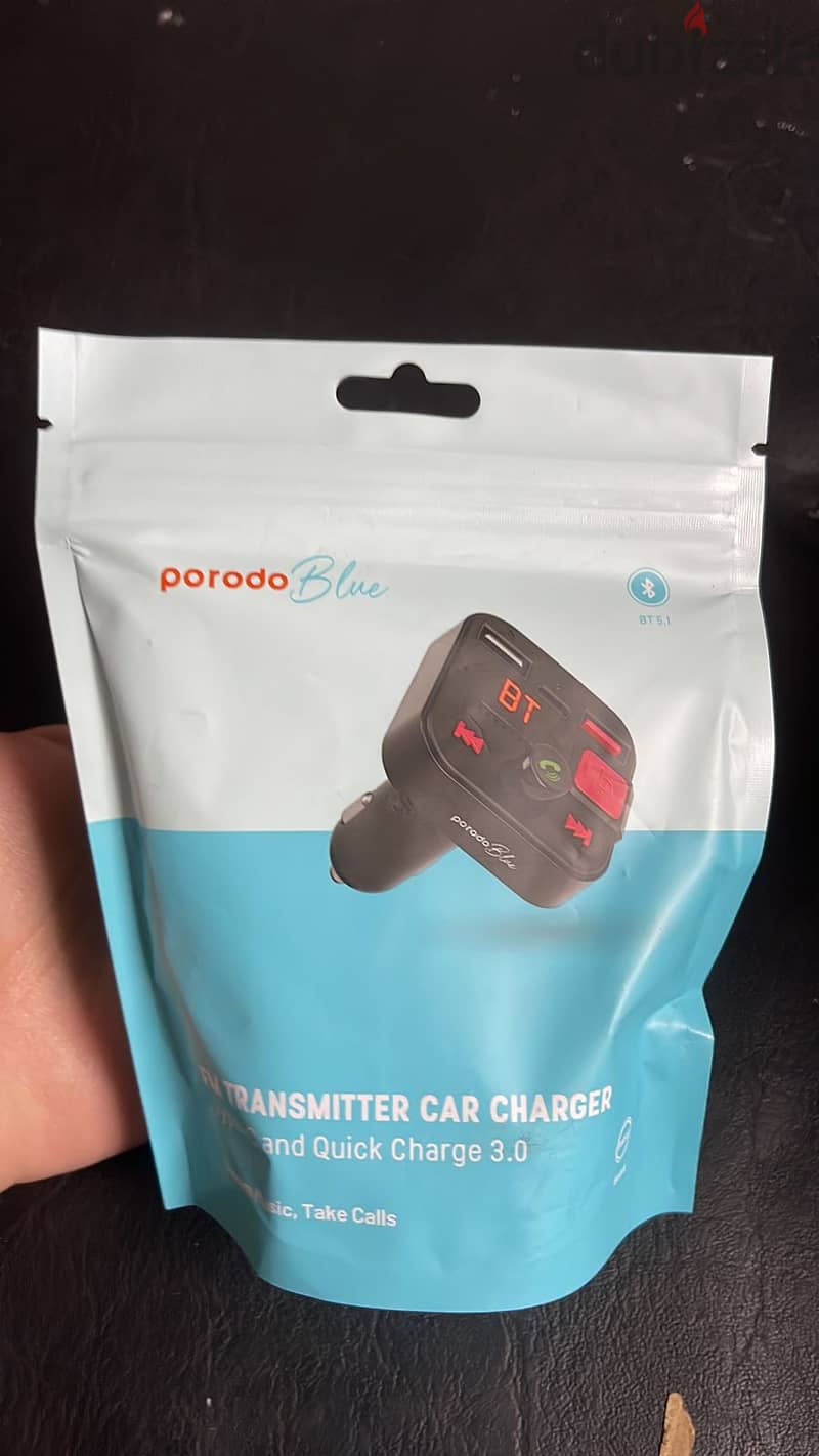 Porodo blue fm transmitter car charger 0