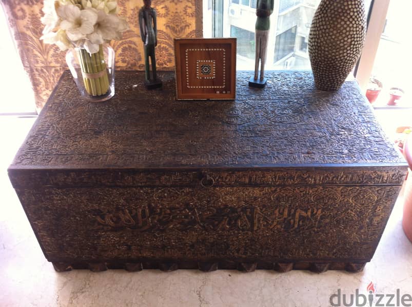 Antique Hand carved Wooden Chest 0