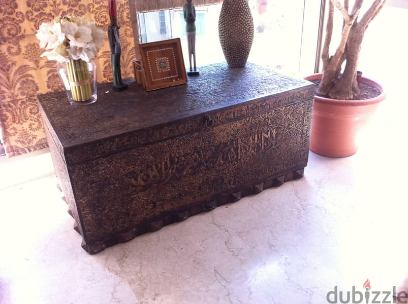 Antique Hand carved Wooden Chest 1