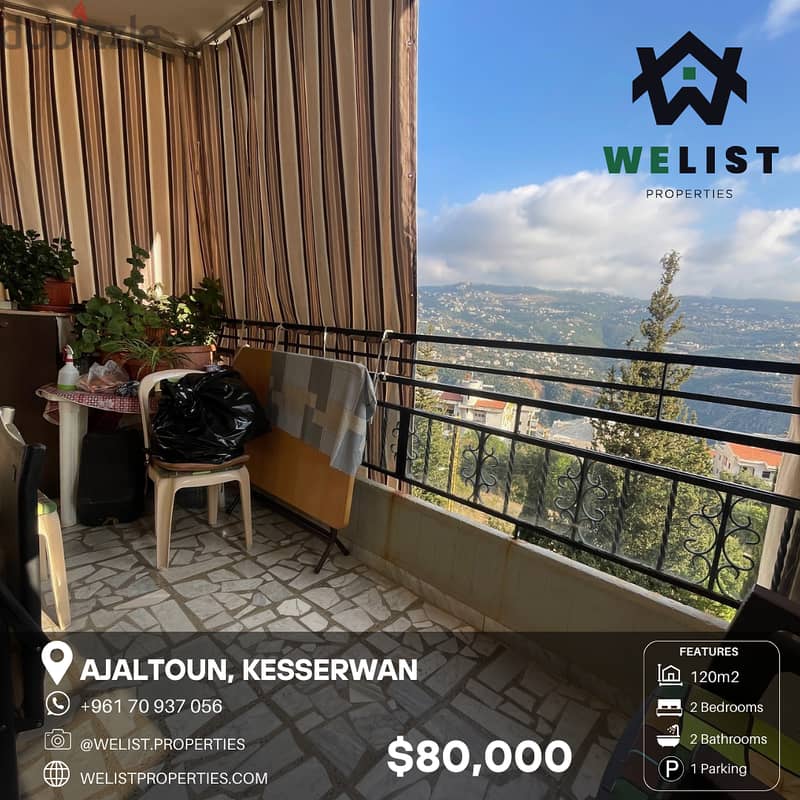 120sqm Apartment for sale in Ajaltoun  ١٢٠م شقة للبيع في منطقة عجلتون 0