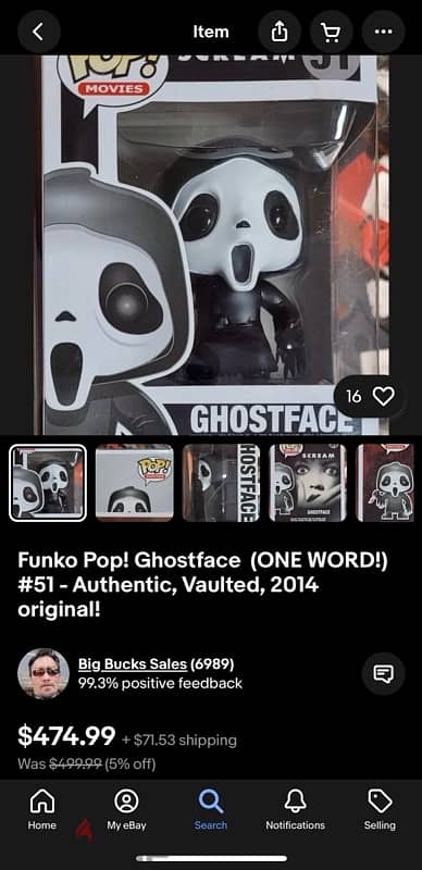 Rare original funko pop ghostface 51 original release (one word) 2014 17