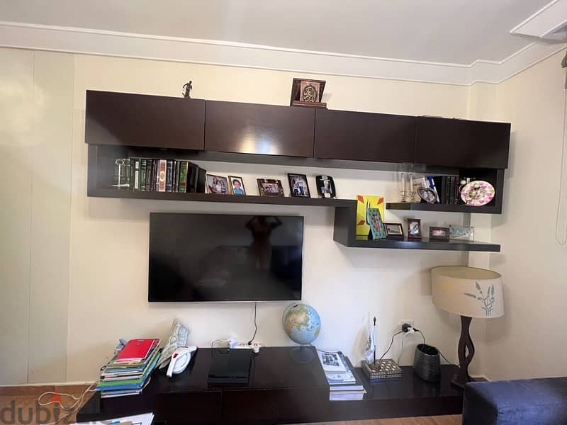 living room with tv unit center table and carpet 1