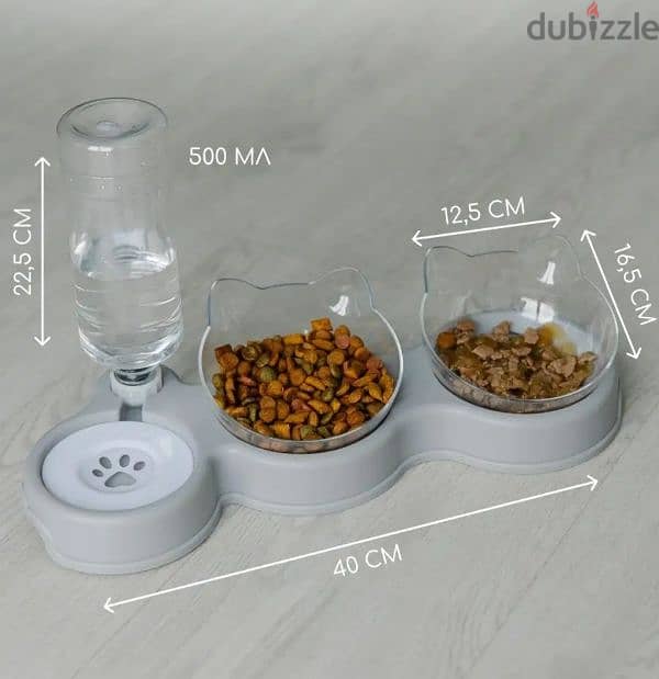 Cats double bowl with water bottle 1