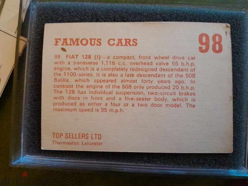 Rare 60's top sellers Ltd. panini FIAT trading card UK 1