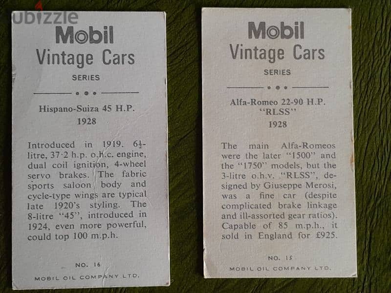 Vintage 1966 Mobil oil company cars trading cards variant 7