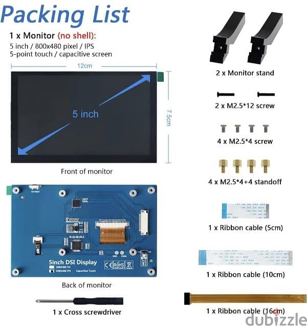 FREENOVE 5 Inch Touchscreen for Raspberry Pi 5 4 B 3 B+ A+, 800x480 3