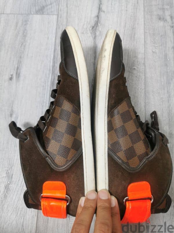 Louis Vuitton brown/orange damier graphite canvas and suede high tops 1