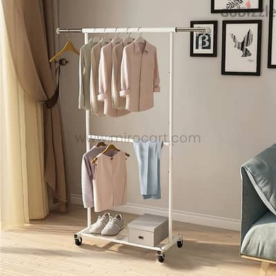 Extendible Clothes Rack with Adjustable Rod, Shoe Shelf & Wheels