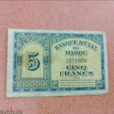 cinq francs maroc 1943