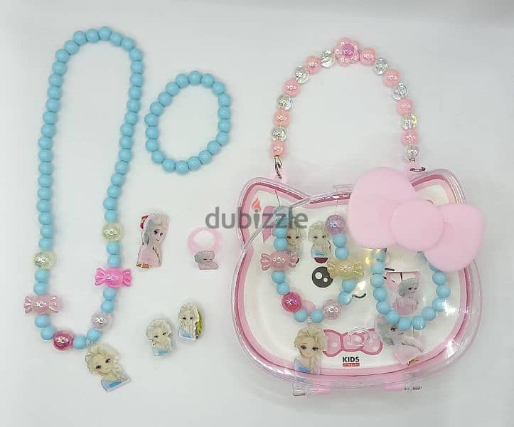 Children's Necklace, Bracelet, Earrings,Ring Set with Hand Bag 0