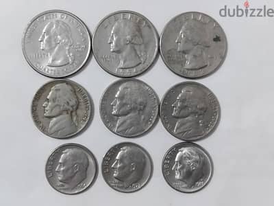 Quarter Dollars, Five Cents, One Dime "USA"