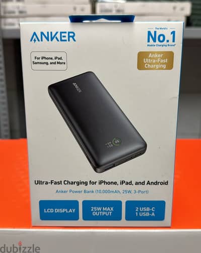 Anker power bank 10000mah,25w,3-port A1249h11