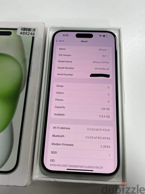 iphone 15 plus 128gb green Esim 1 cycle count new 1