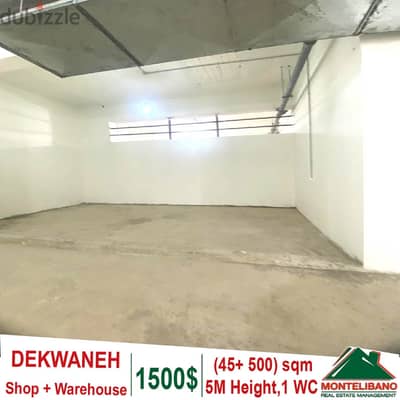 45 sqm shop with 500 sqm Warehouse for rent in Dekwaneh