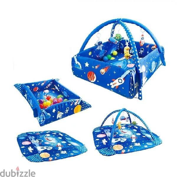 4 In 1 Activity Gym Ball Pit Play Mat & Rattles With Plastic Ball Set 1