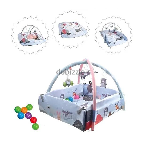 4 In 1 Activity Gym Ball Pit Play Mat & Rattles With Plastic Ball Set 1