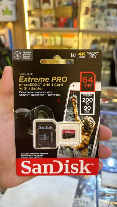 Sandisk Extreme pro microsdxc uhs-I card with adapter 64gb U3 A2 v30