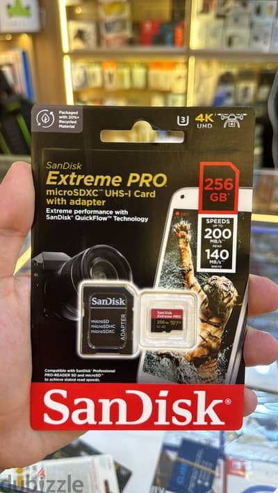 Sandisk Extreme pro microsdxc uhs-I card with adapter 256gb U3 A2 v30