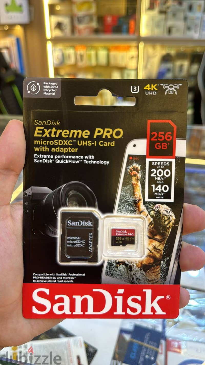 Sandisk Extreme pro microsdxc uhs-I card with adapter 256gb U3 A2 v30 0