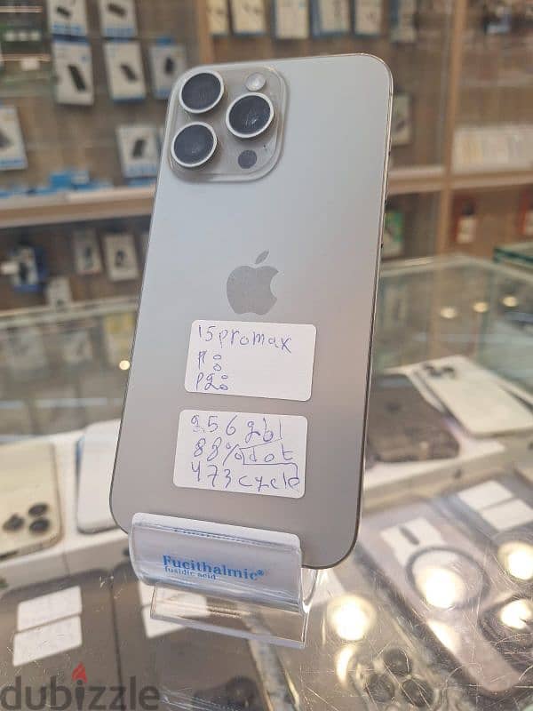 Used 15 pro max 256 gb  natural ° battery:88% •Cycle:473 0