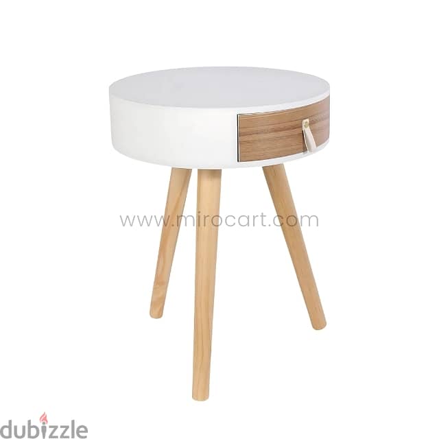 Modern Bedside Table – Round Top, Wooden Legs & Drawer 7