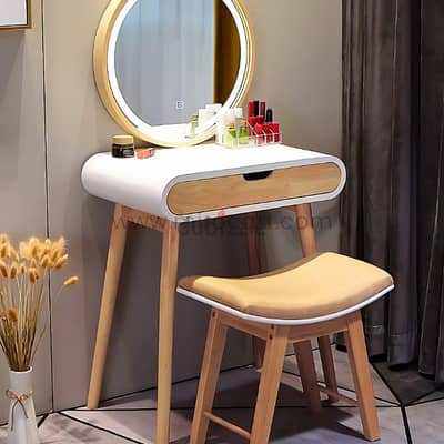 Modern Dressing Table with Wooden Legs & Makeup Drawer