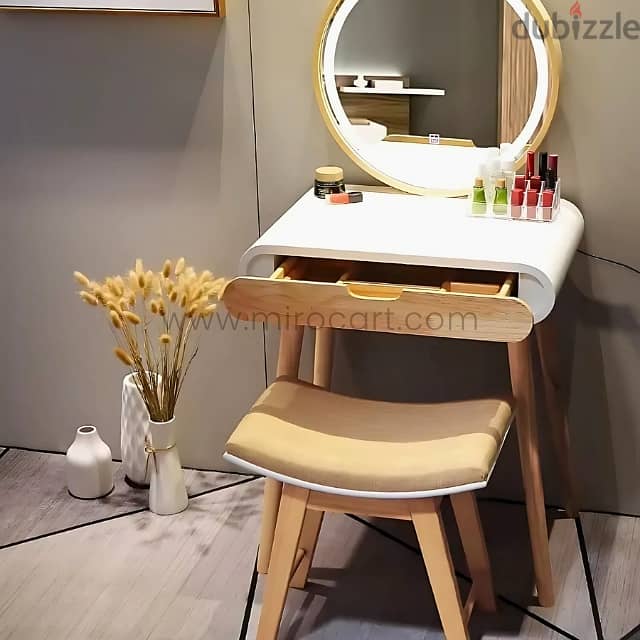 Modern Dressing Table with Wooden Legs & Makeup Drawer 1