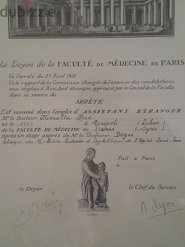 Medical document  signed . framed. 2