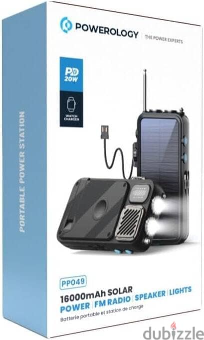 Powerology Solar Wireless Power Bank 16000 mAh, FM Radio, Speaker 2