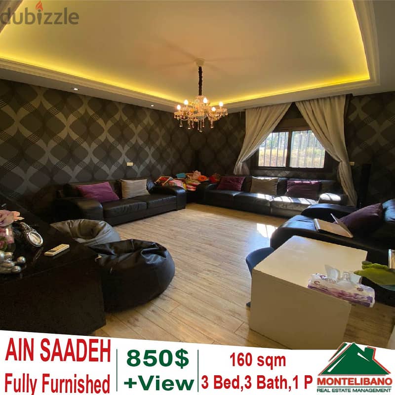 Fully Furnished 160sqm apartment for rent in Ain Saadeh with open view 0