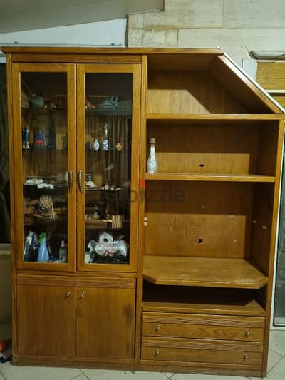 Wooden TV cabinet and shelves