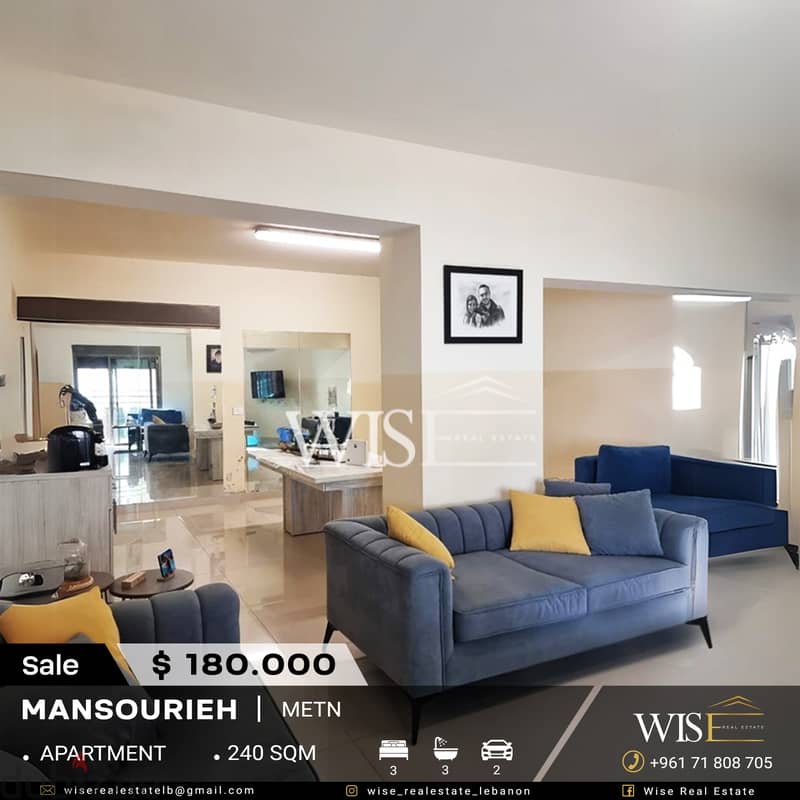  240 SQM Apartment for SALE in Mansourieh ! 0