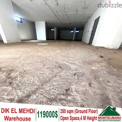 Ground floor 250 sqm Warehouse for sale in Dik El Mehdi 4 M height