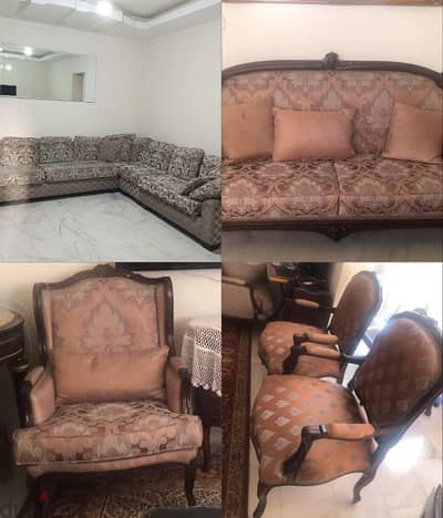 Elegant Living Room Set with Classic Wooden Details for Sale