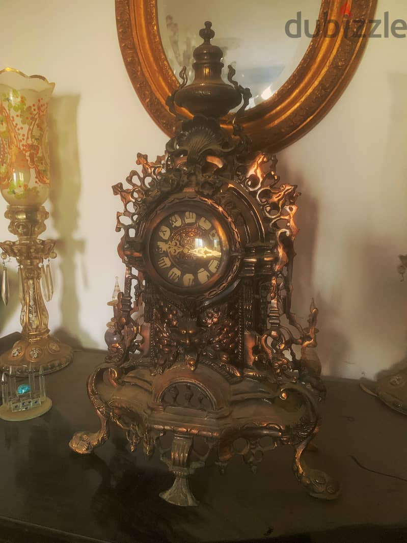 vintage brass clock and candle hangars 3