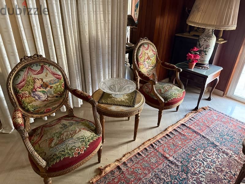 Antique chairs, sofa and tables 0