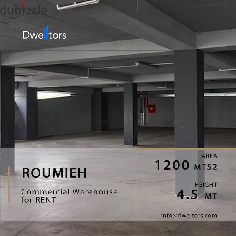 Warehouse for rent in ROUMIEH - 1200 MT2 - 4.5 MT Height 0