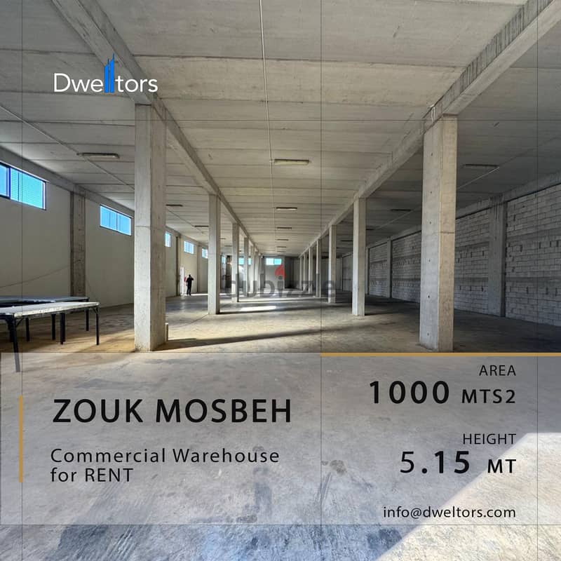 Warehouse for rent in Zouk Mosbeh - 1000 MTS2 - 5.15 Mt Height 0