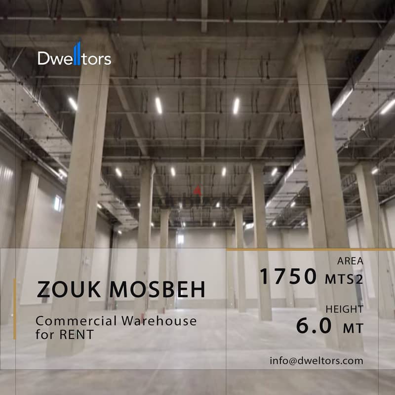 Warehouse for rent in Zouk Mosbeh - 1750 MTS2 - 6.0 Mt Height 0