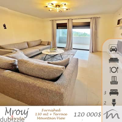 Mrouj | Furnished/Equipped 3 Bedrooms Apartment w/ a Terrace | New Bld