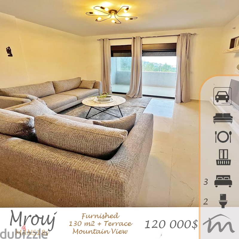 Mrouj | Furnished/Equipped 3 Bedrooms Apartment w/ a Terrace | New Bld 0