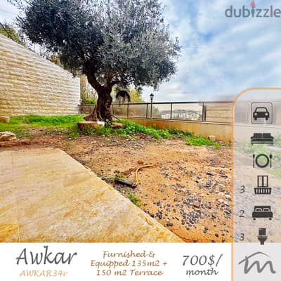 Awkar | Furnished 135m² + 150m² Terrace | Excellent Building Status